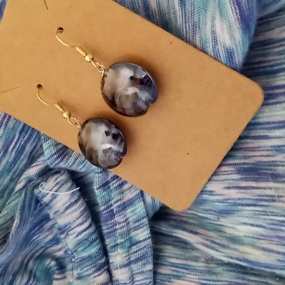 New blown glass marble drop earrings black swirl hand crafted